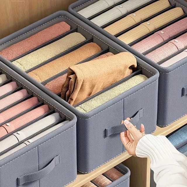 3 Pcs stackable 6 Grids Wardrobe Organizer, Clothes, shirts pants Washable Jeans Compartment Storage Box, Clothes Drawer Mesh Separation Box, Portable Foldable Closet