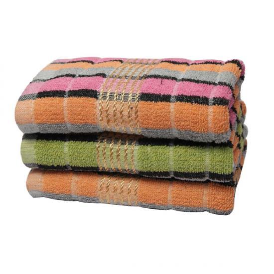 A&G-Pack of 3 Golden Border Stripe Bath Towel Set - Multicolour