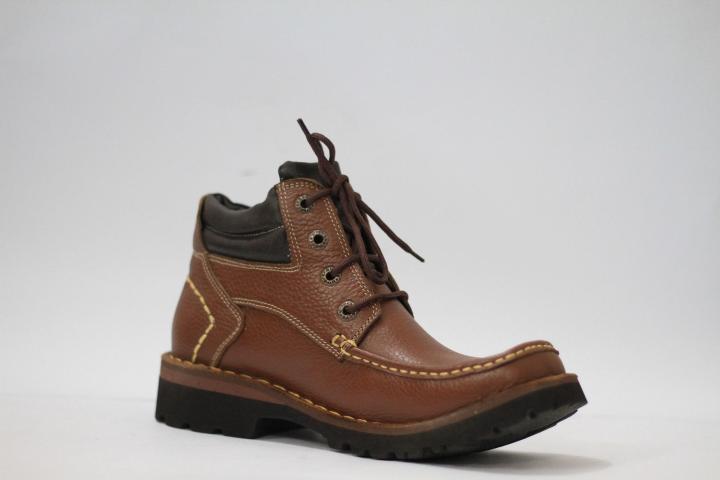 Tan Leather Desert Boots with Contrast Threading for Men - 100 % Leather