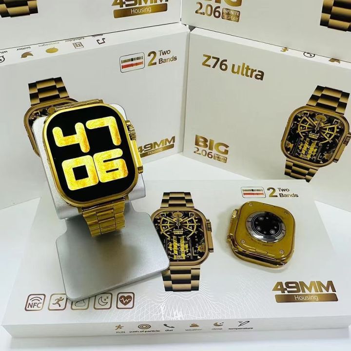 Newest Z76 Ultra Smartwatch 49mm Full HD Display Dual Straps with Chain Gold Edition