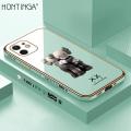 Hontinga for iPhone 12 Mini Back Cover（Free Lanyard）Luxury 6D Plating Cartoon Hug bear Side Pattern Case Soft Silicone Square Mobile Cover. 