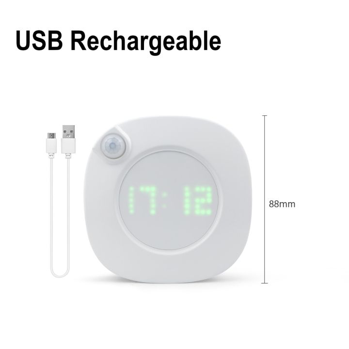 LED Wall Clock Magnet Adjustable Motion Sensor Night Light Bedroom ...