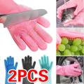 Magic Dish Washing Gloves With Scrubber, Silicone Cleaning Reusable Scrub Gloves For Wash Dish,Kitchen, Bathroom(Blue,1 Pair: Right + Left Hand). 