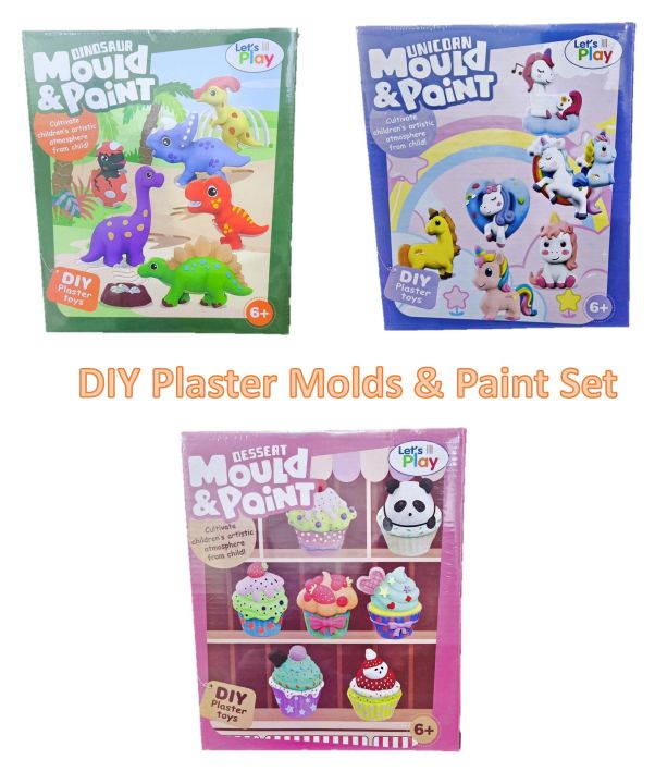 DIY Plaster Mould And Painting Set, Ceramic Toys Painting Kit With Acrylic Paints Set For Kids, Art and Craft Kit | Kids Gift Items Ramzan & Eid Gifts for Kids & Family - Unicorn, Dinosaurs & Cupcakes Dessert