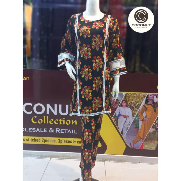 Stylish Printed Kurti for Women with Trouser Two Piece Suit Casual Dresses for Women Daraz.pk