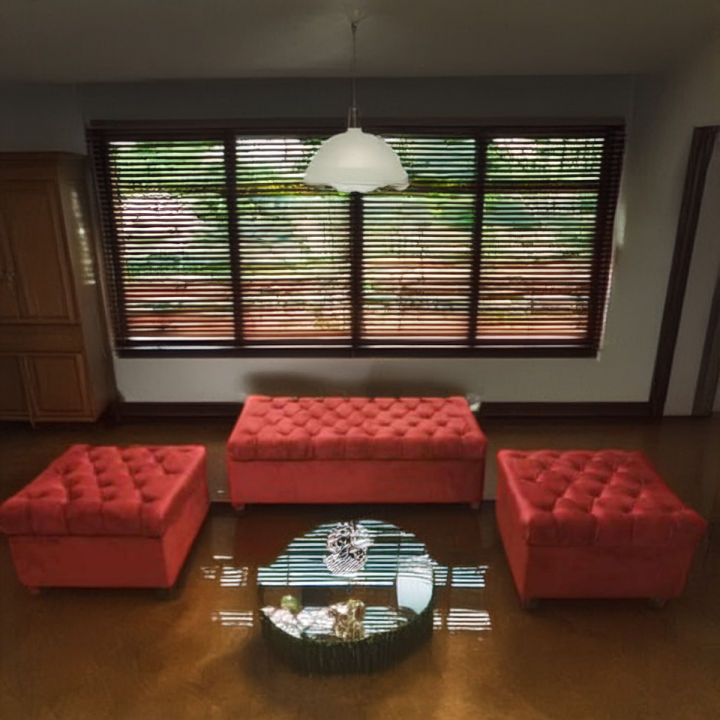 Costumize Sofa Storage Set 4 Seater Puffy Set Stuff Velvet Beautifull Colour Red