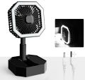 USB Rechargeable Electric Table Fan LED Light Folding Small Multi-function Fan Stand Mini Desk Fan Electric Telescopic Fan Portable Storage and Stretch Height Foldable on The Table Standing on The Floor Support Charging. 