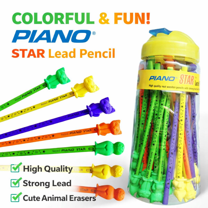 Pack of 48 - Piano Lead Pencil Star with Fancy Eraser
