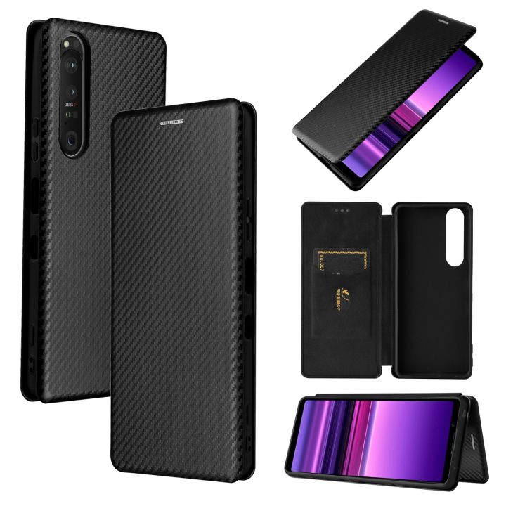 For Sony Xperia 1 III Carbon Fiber Texture Horizontal Flip TPU + PC + PU Leather Case with Card Slot