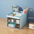 Small Rabbit Desk Organizer With 2 Drawer, Office Desktop Storage Box, Business Card/Pen/Pencil/Mobile Phone/Stationery Holder Storage Box, Makeup Organizer for Office School Home - Makeup storage organizer. 