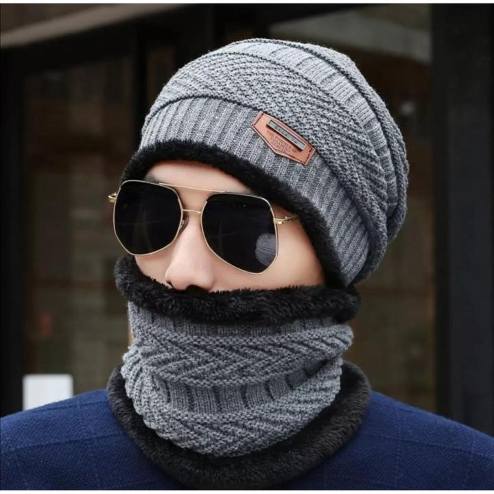 Winter%20Cap%20and%20neck%20Elastic%20Knitting%20Thick%20Fleece%20Warm%20Woolen%20Beanie%20Cap%20Sport%20Hat%20&%20Neck%20Scarf%20Set%202%20Piece%20-%20Image%207