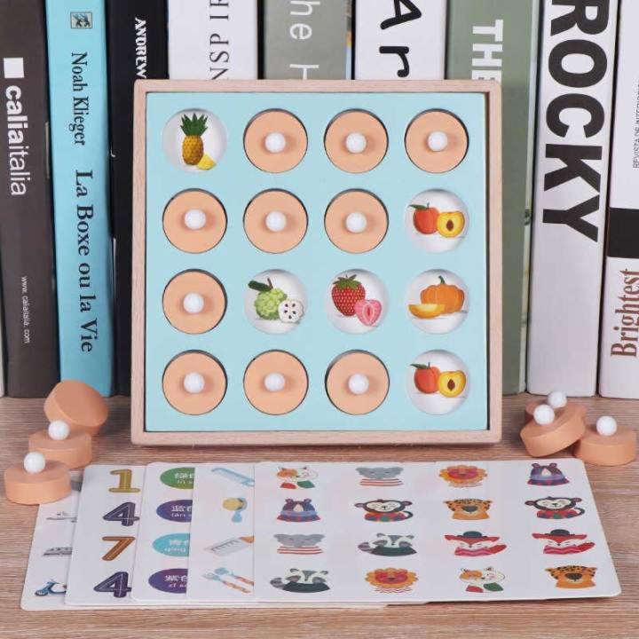 Wooden Multifunctional Memory Chess With 5 Game Cards, Memory Chess Teaching Wooden Chess Games Kids Early Educational Toy