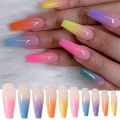 24pcs/bag Long Coffin Nails Rainbow Ballerina Full Cover Nail Art Tips Beauty Artificial False Nails Manicure Charms. 