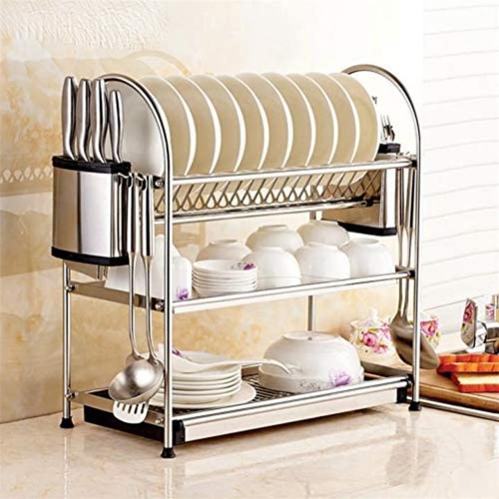 3-layer Stainless Steel Dish Drainer Rack with Tray