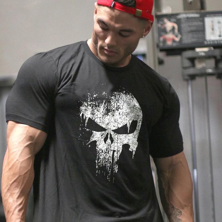 2024 New Men Punisher Sports Fitness T-Shirt Fashion Crew Neck 100% Cotton Oversized Muscle Men's Short Sleeve T-shirt Women Tee