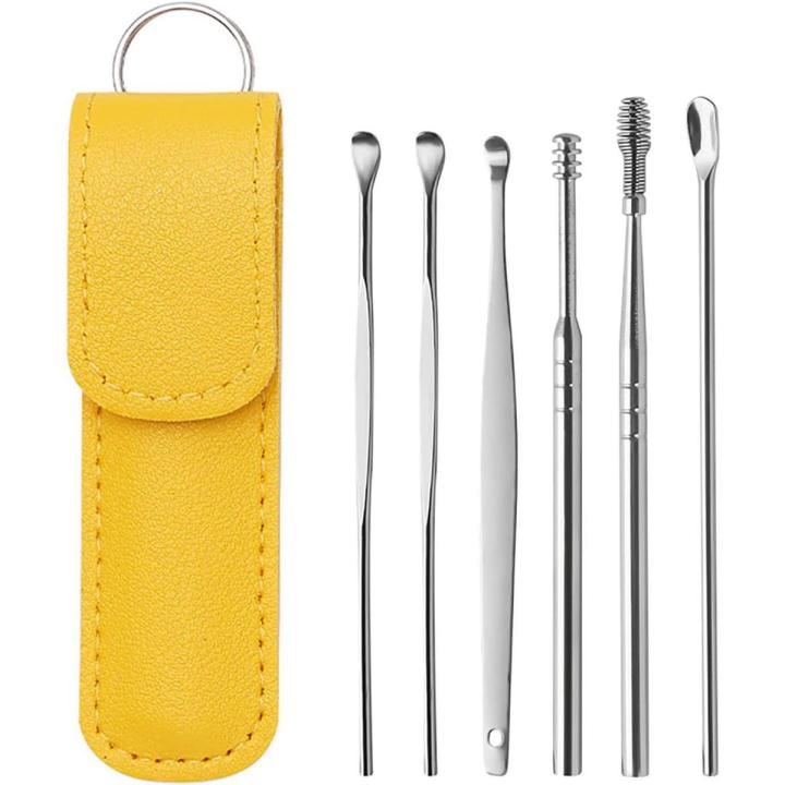 Ear Wax Cleaning Kit 6 Pcs Ear Pick Tools, Wax Removal Kit, Ear Cleaning Tool Set, Spring Earwax Cleaner Tool for Children and Adult Multicolor