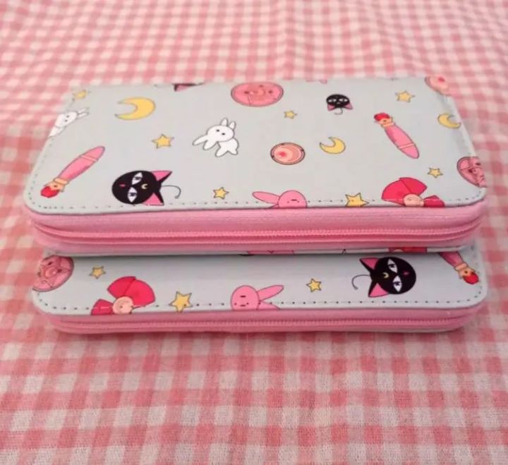 【happy one】Sailor Moon Card Captor Sakura Ladies Zipper Female Wallet Women Kawaii Luna Cat Rabbit Star Card Clutch Bag