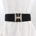 Elastic Waistband Double Ring Metal Pin Buckle Wide Belt For Women Fashion Dress Decoration Accessories. 