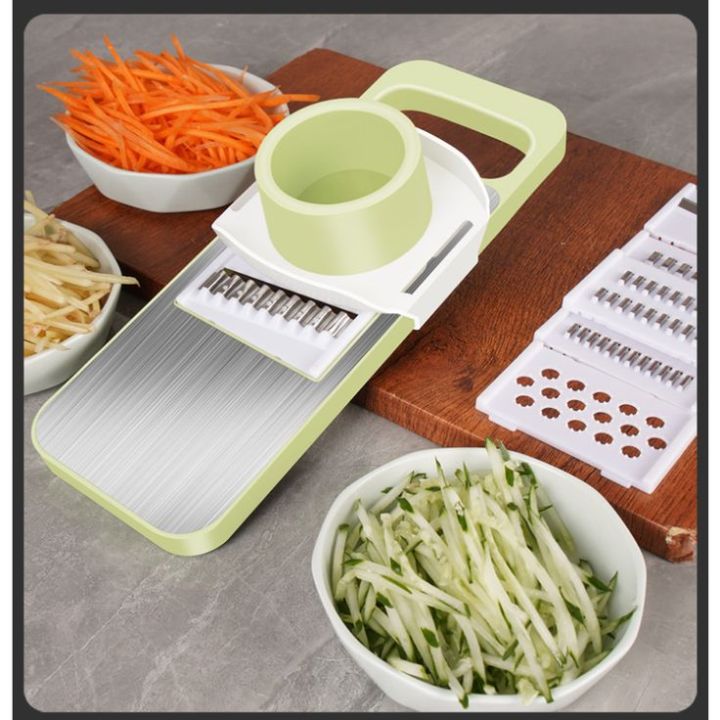 5-in-1 Multifunctional High-Quality Vegetable & Fruit Slicer With Five Changeable Blades Hand Protector Made Slicing Effortless Kitchen Gadget Manual Vegetable Slicer Cutter Potato Shredders Garlic Carrot Grater Chopper Salad Cutter - Simple And Easy Use.