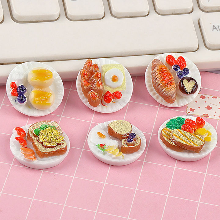 6pcs Mini Dim Sum Platter DIY Miniature Landscape Fairy Garden Decors Accessories Doll House Ornaments Cologo