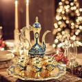 Vintage Turkish Coffee Pot with 6 Coffee Cups, Metal Turkish Tea Set Including Craft Tea Tray Teapot and Tea Cups for Wedding Gift. 
