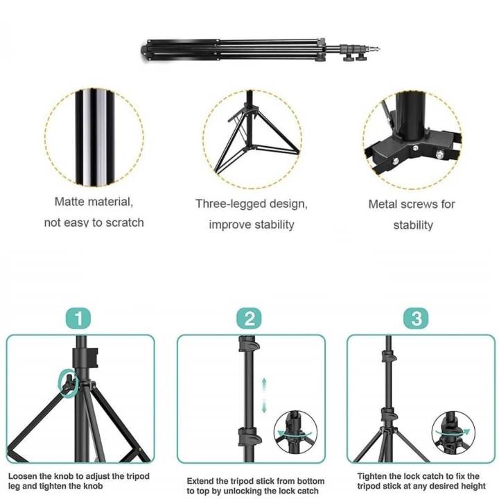 7%20Feet%20Tripod%20Photography%20Light%20Camera%20Stand%20Adjustable%20Height%20With%201/4%20Screw%20Head%20For%20Ring%20Light%20-%20Image%203