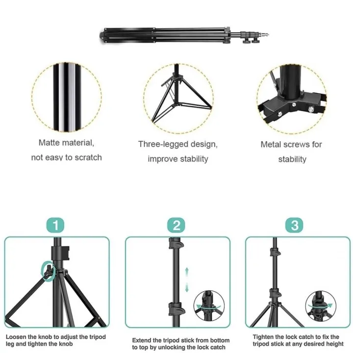 7%20Feet%20Tripod%20Photography%20Light%20Camera%20Stand%20Adjustable%20Height%20With%201/4%20Screw%20Head%20For%20Ring%20Light%20-%20Image%203