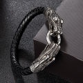 MKENDN Classic Animal Viking Double Dragon Wolf Head 316L stainless steel Men's Leather Bracelet Fashion Punk Jewelry Pulseras. 