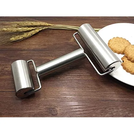 Smooth Stainless Steel Rolling Pin Pastry and Pizza Double Dough Baker Roller Metal Kitchen Utensils Ideal for Baking Dough, Pizza, Pie, Pastries, Pasta and Cookies