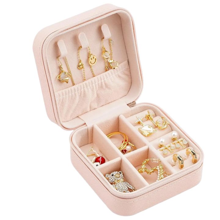 Travel Jewelry Box Jewelry Organizer for Double Layer Portable Mini Travel Case Display Storage Holder Boxes)