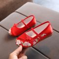 Chinese Style Floral Shoes Baby Girls Flat Shoes Ballet Costume HanFu CNY Shoes. 