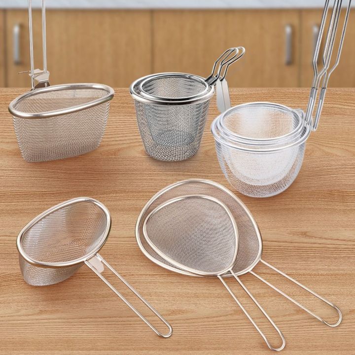 Durable 304 Stainless Steel Mesh Strainer Spoon Cooking Utensils Silver Hot Pot Strainer Korean Noodles Scoop Long Handle Sieve Food Colander Kitchen Supplies
