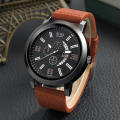 SOKI New Men's Business Alloy 4 pcs Jewelry Set Casual Leather Strap Number Date Quartz Wristwatch Fashion Watch. 