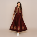 Dealistaan Multicolor Silk Maxi Dress Multicolor Heavy Embroidered Stitched Long Wear Dress with Koti Dec-002. 