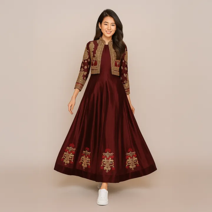 Dealistaan%20Multicolor%20Silk%20Maxi%20Dress%20Multicolor%20Heavy%20Embroidered%20Stitched%20Long%20Wear%20Dress%20with%20Koti%20Dec-002%20-%20Image%202