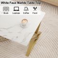 Coffee Table Living Room Table White Center Table, Simple Modern Faux Marble Rectangular Tea Table with Sturdy Gold-Finished Metal Frame,Industrial Wooden Coffee Table for Bedroom Home Office Visit the Wolawu Store. 