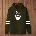Black Double Strip Beard Print Pull Over Fleece Hoodies For Boys and Men. 
