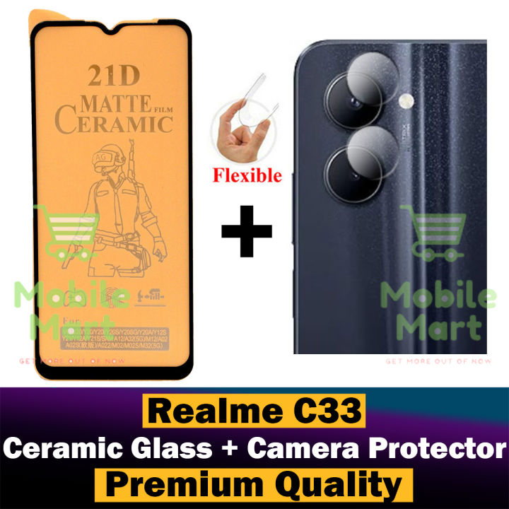 Realme C33 Matte Glass Protector Ceramic Glass + Back Rear Camera Protector 9H Gorilla Flexible Protection For Realme C33