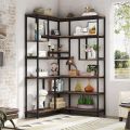 Vintage-Inspired 6-Shelf Corner Bookshelf | Large Modern Corner Bookcase | Living Room Furniture. 