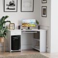 L-Shaped Corner Computer Desk w/ 2 Shelves Worktop Keyboard Tray White. 
