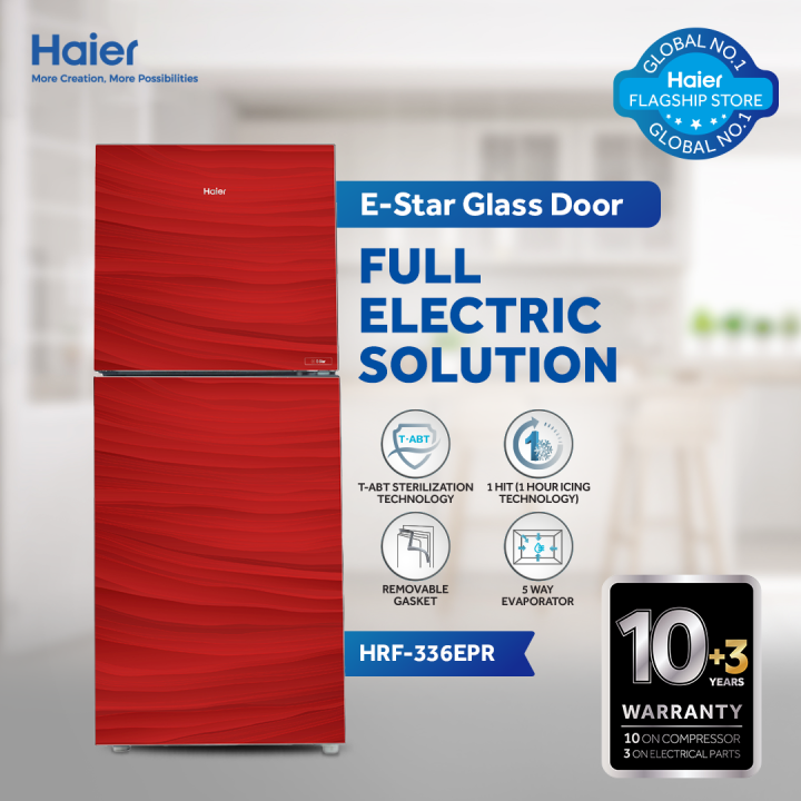 Haier 12 Cu Ft - E-Star Series - HRF-346 EPR - Deepest Freeze - Direct Cool - 1 Hour Icing Technology - Wide Voltage - Glass Door - 10 Years Warranty