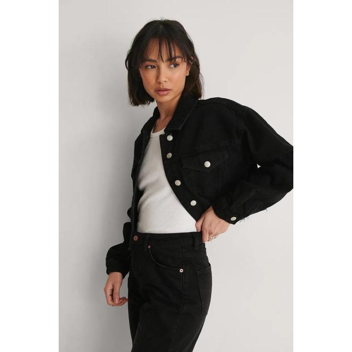 Belted fashion denim jacket black