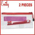 2 PIECES BEST SELLING HIGH QUALITY TRANSPARENT PENCIL POUCH WITH ZIPPER AND PARTITION FOR STUDY AND EXAM PAPERS. 