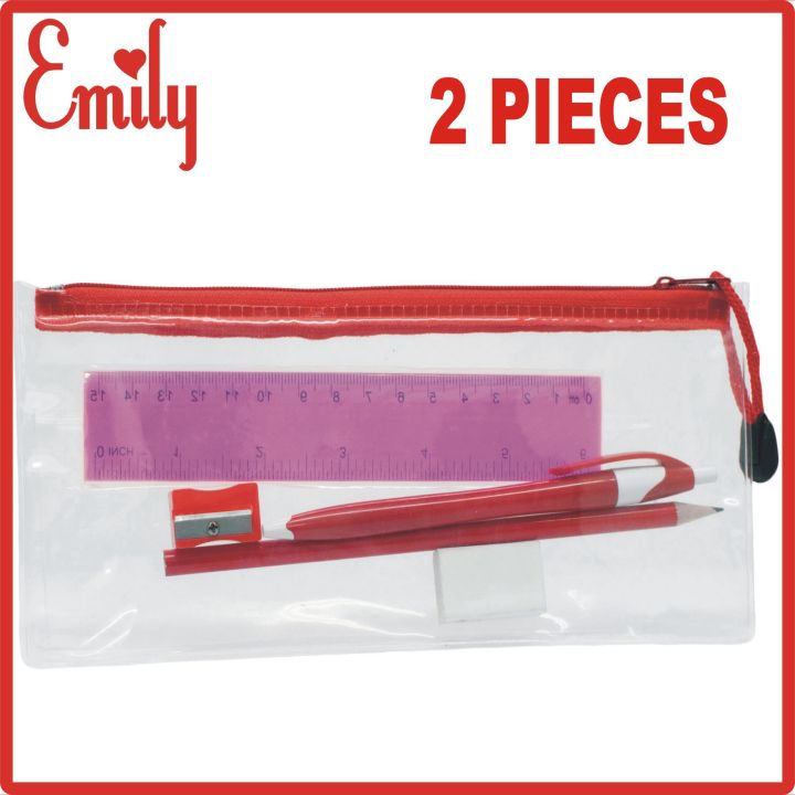 2 PIECES BEST SELLING HIGH QUALITY TRANSPARENT PENCIL POUCH WITH ZIPPER AND PARTITION FOR STUDY AND EXAM PAPERS