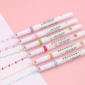 Designer Linear Roller Curve Highlighter Pens Set, 3 Colored Cute Outline Curve Highlighters Pens, Cool Pens For Kids And Adults, Highlighter Pens For Study, Book, Drawing. 
