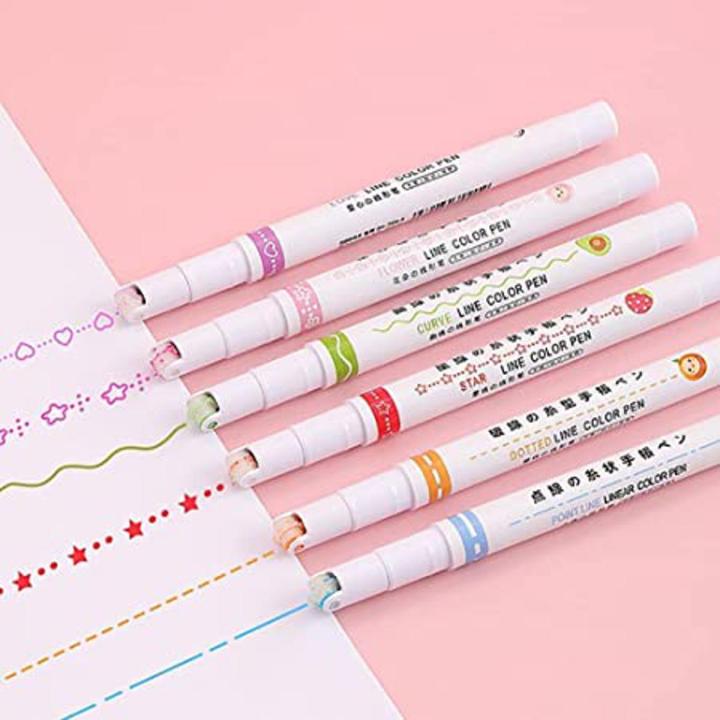 Designer Linear Roller Curve Highlighter Pens Set, 3 Colored Cute Outline Curve Highlighters Pens, Cool Pens For Kids And Adults, Highlighter Pens For Study, Book, Drawing
