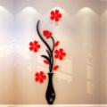 3D Wooden Vase Flower Wall Murals DIY Flower for Living Room Bedroom Decoration | Sparrow Set. 