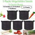 5 Grow Bags with 5 Packs Vegetables Seeds for Kitchen Gardening - Rooftop Gardening. 