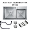 SA Kitchen Sink Double Bowl Handmade Stainless Steel KitchenBar Sink Silver (75 * 40). 