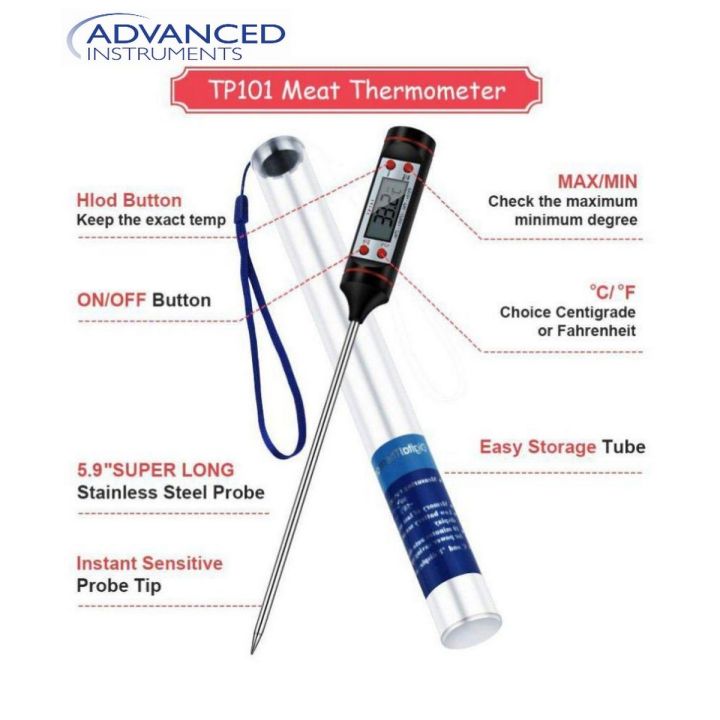 Digital Kitchen Heat Gauge Thermometer For Oven Baked Barbeque BBQ And Fried Food Temperature - Black